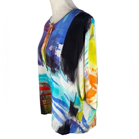 Lafayette 148 New York Multi Color Silk 3/4 Sleeve Flowy Tunic Blouse - Picture 3 of 9